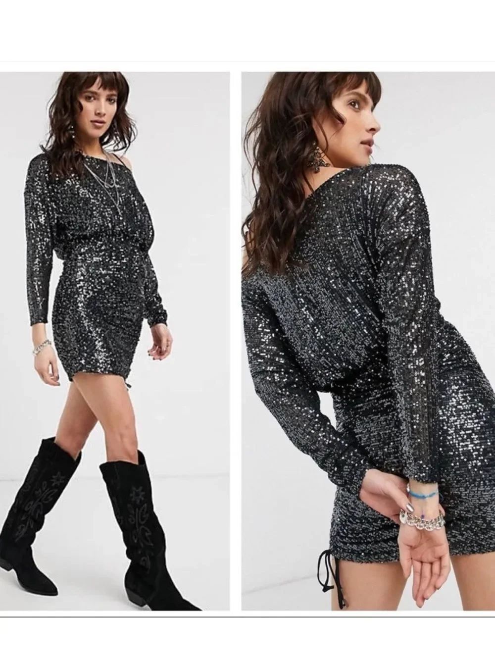 Free People Giselle Mini Dress Black Sequins Party Cocktail Chic